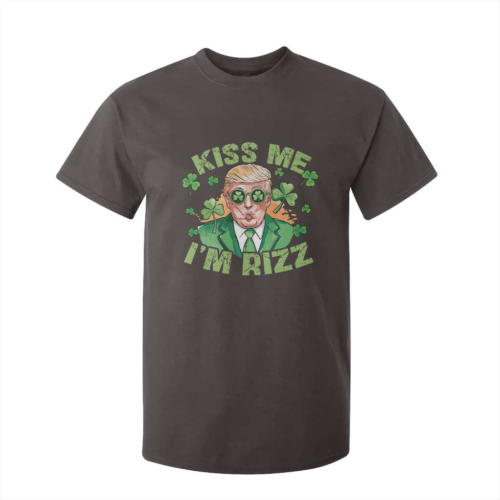 Funny Trump St. Patrick's Day T Shirt For Kid Kiss Me I'm Rizz TS09 Dark Chocolate Print Your Wear
