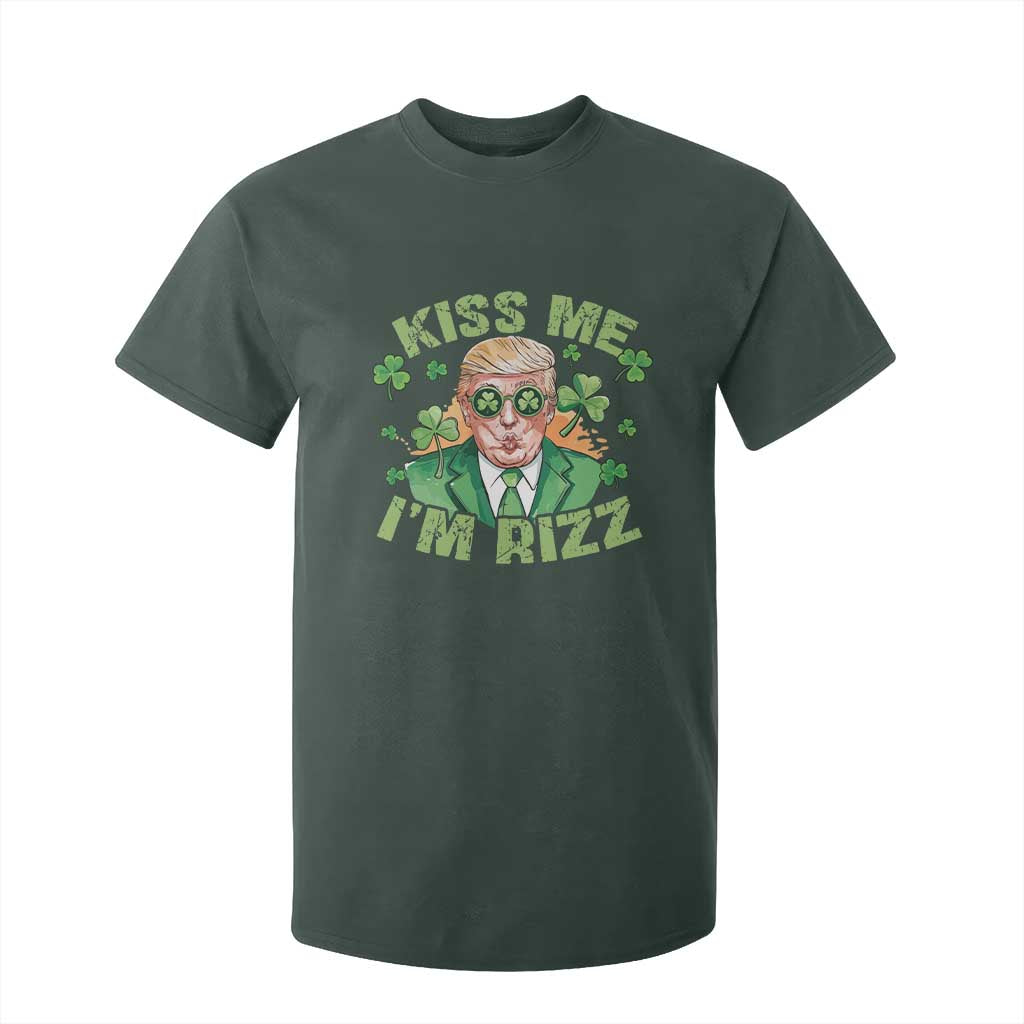 Funny Trump St. Patrick's Day T Shirt For Kid Kiss Me I'm Rizz TS09 Dark Forest Green Print Your Wear
