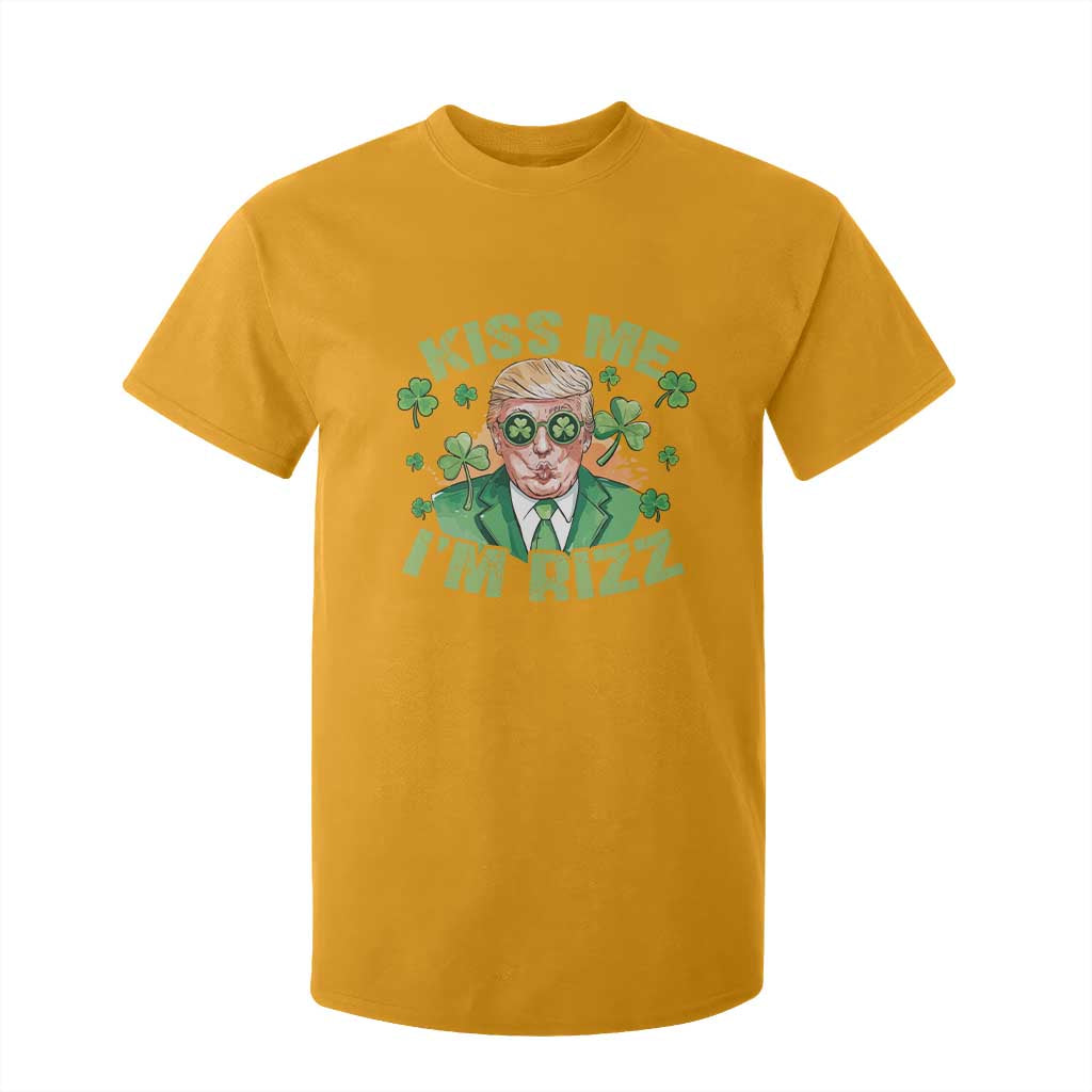 Funny Trump St. Patrick's Day T Shirt For Kid Kiss Me I'm Rizz TS09 Gold Print Your Wear