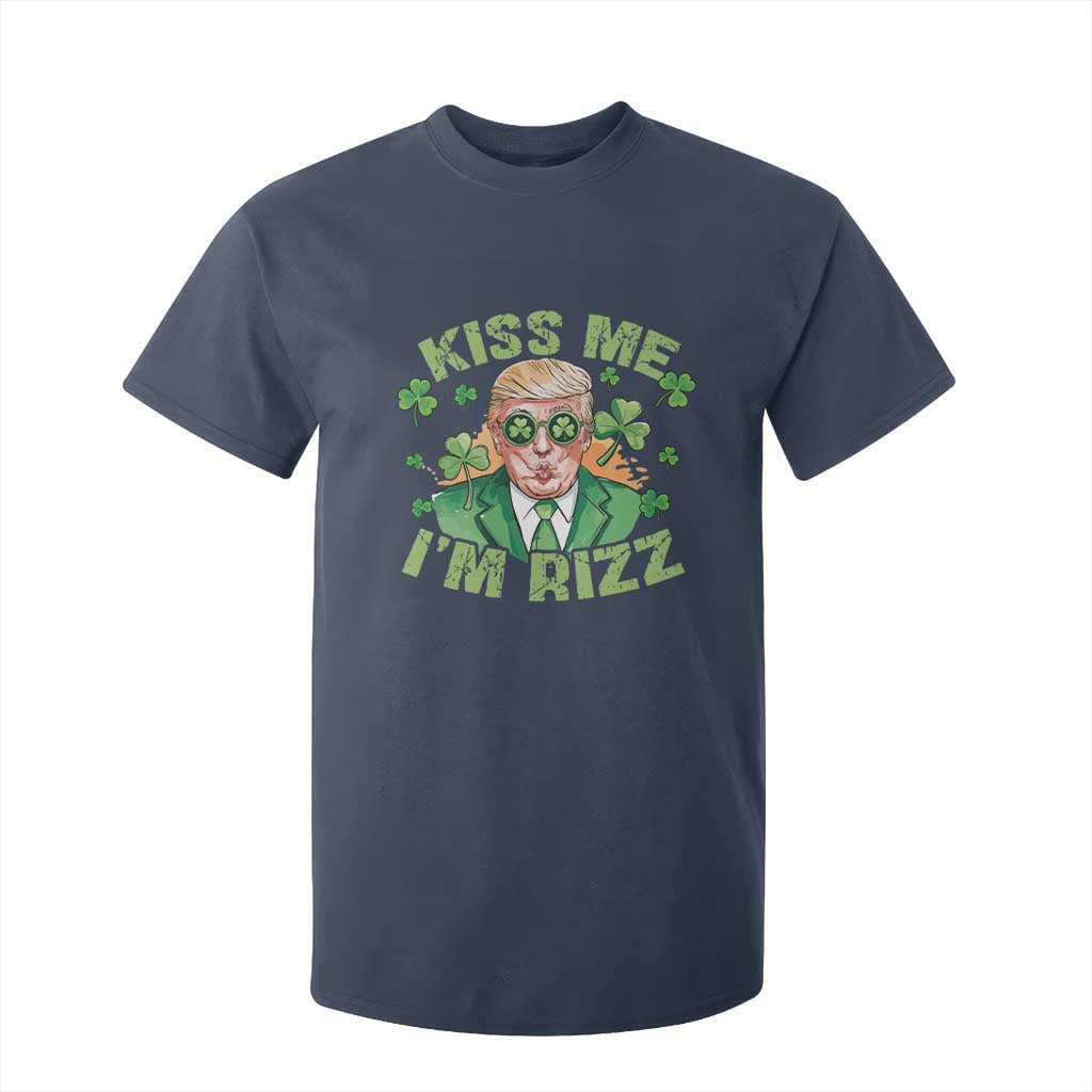 Funny Trump St. Patrick's Day T Shirt For Kid Kiss Me I'm Rizz TS09 Navy Print Your Wear