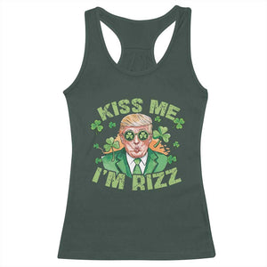 Funny Trump St. Patrick's Day Racerback Tank Top Kiss Me I'm Rizz TS09 Dark Forest Green Print Your Wear