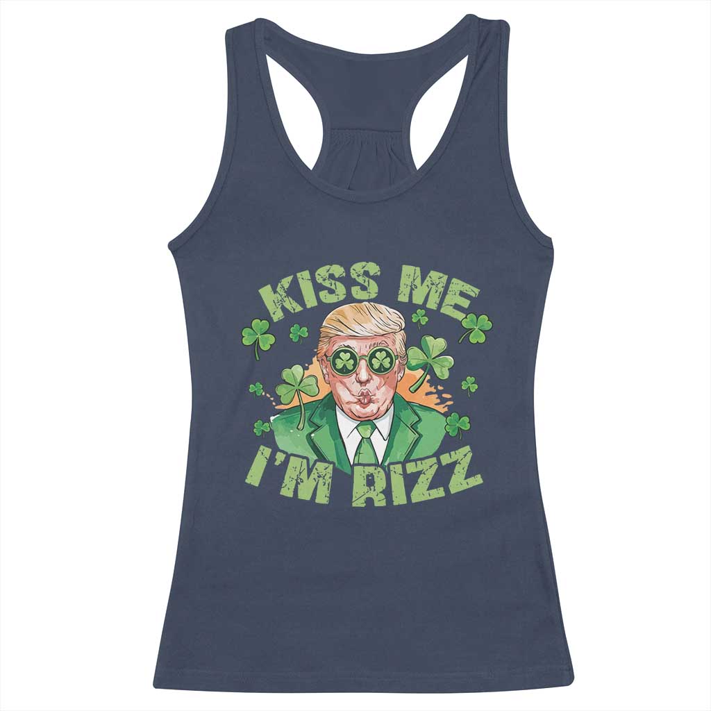 Funny Trump St. Patrick's Day Racerback Tank Top Kiss Me I'm Rizz TS09 Navy Print Your Wear
