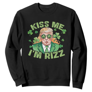 Funny Trump St. Patrick's Day Sweatshirt Kiss Me I'm Rizz TS09 Black Print Your Wear