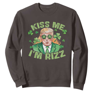 Funny Trump St. Patrick's Day Sweatshirt Kiss Me I'm Rizz TS09 Dark Chocolate Print Your Wear