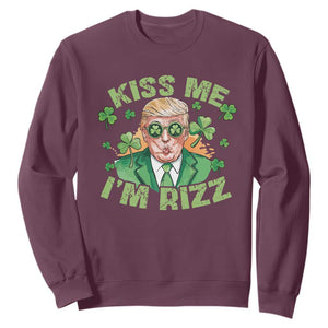 Funny Trump St. Patrick's Day Sweatshirt Kiss Me I'm Rizz TS09 Maroon Print Your Wear