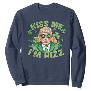 Funny Trump St. Patrick's Day Sweatshirt Kiss Me I'm Rizz TS09 Navy Print Your Wear