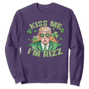Funny Trump St. Patrick's Day Sweatshirt Kiss Me I'm Rizz TS09 Purple Print Your Wear