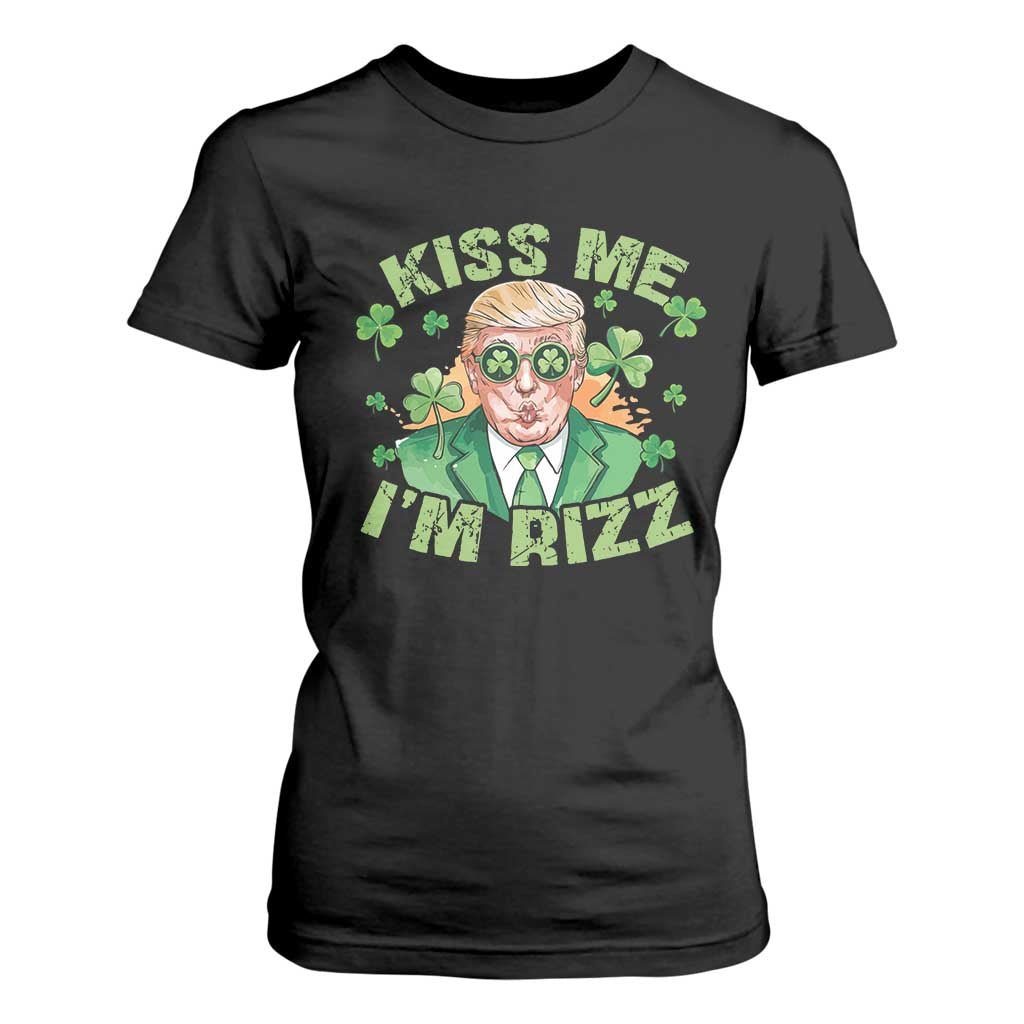 Funny Trump St. Patrick's Day T Shirt For Women Kiss Me I'm Rizz TS09 Black Print Your Wear