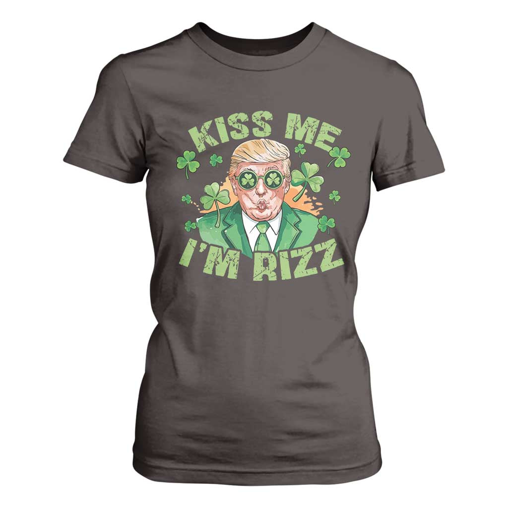 Funny Trump St. Patrick's Day T Shirt For Women Kiss Me I'm Rizz TS09 Dark Chocolate Print Your Wear