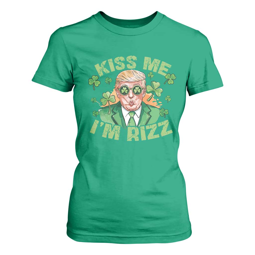 Funny Trump St. Patrick's Day T Shirt For Women Kiss Me I'm Rizz TS09 Irish Green Print Your Wear