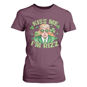 Funny Trump St. Patrick's Day T Shirt For Women Kiss Me I'm Rizz TS09 Maroon Print Your Wear
