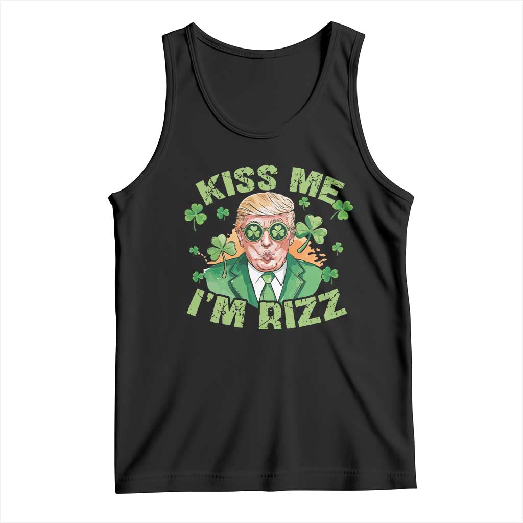 Funny Trump St. Patrick's Day Tank Top Kiss Me I'm Rizz TS09 Black Print Your Wear