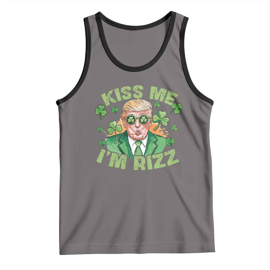 Funny Trump St. Patrick's Day Tank Top Kiss Me I'm Rizz TS09 Deep Heather Black Print Your Wear