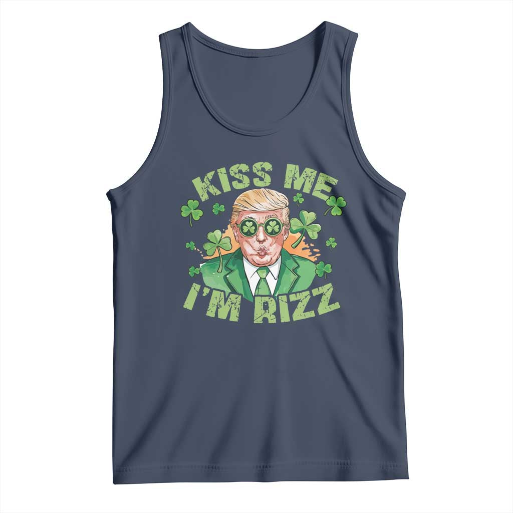Funny Trump St. Patrick's Day Tank Top Kiss Me I'm Rizz TS09 Navy Print Your Wear