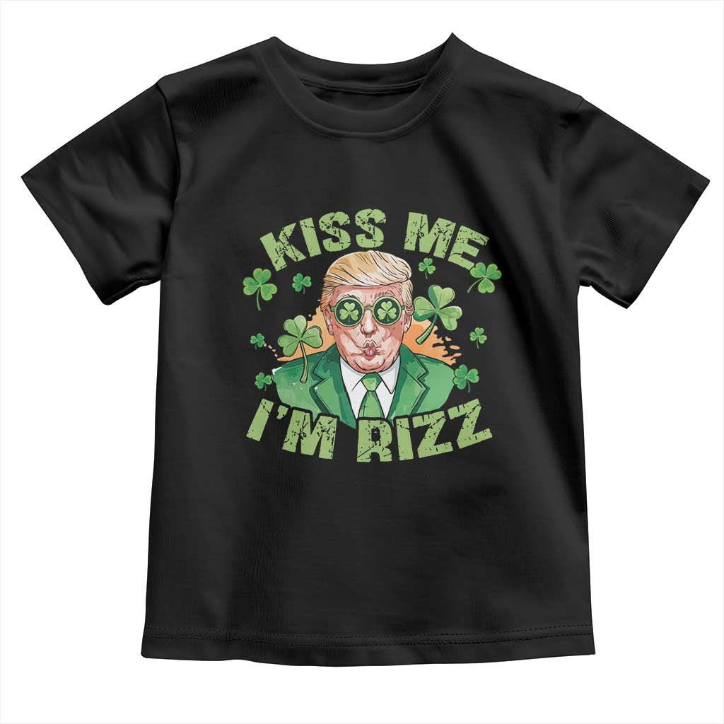 Funny Trump St. Patrick's Day Toddler T Shirt Kiss Me I'm Rizz TS09 Black Print Your Wear
