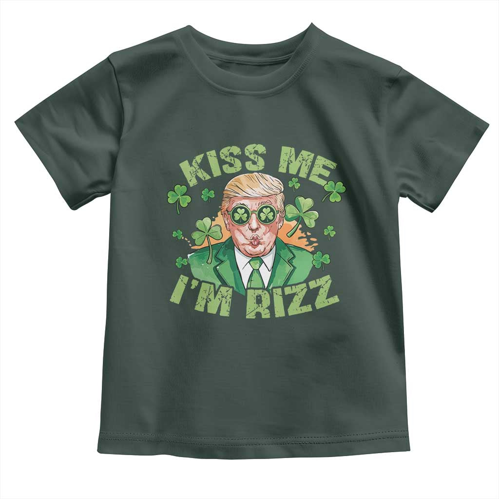 Funny Trump St. Patrick's Day Toddler T Shirt Kiss Me I'm Rizz TS09 Dark Forest Green Print Your Wear