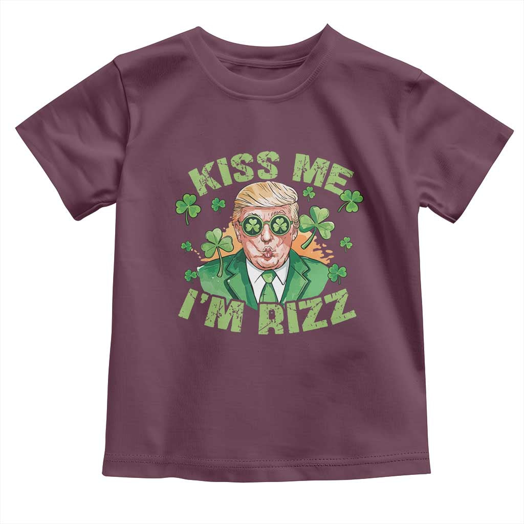 Funny Trump St. Patrick's Day Toddler T Shirt Kiss Me I'm Rizz TS09 Maroon Print Your Wear