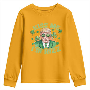Funny Trump St. Patrick's Day Youth Sweatshirt Kiss Me I'm Rizz TS09 Gold Print Your Wear