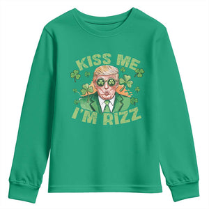 Funny Trump St. Patrick's Day Youth Sweatshirt Kiss Me I'm Rizz TS09 Irish Green Print Your Wear