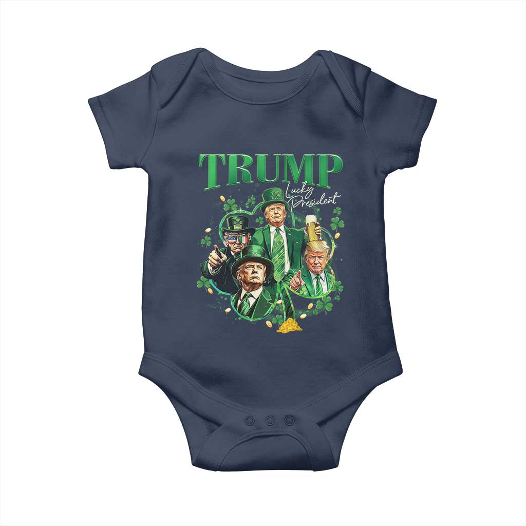 Funny Trump St. Patrick's Day Baby Onesie Shamrock Lucky President Trump TS09 Navy Print Your Wear