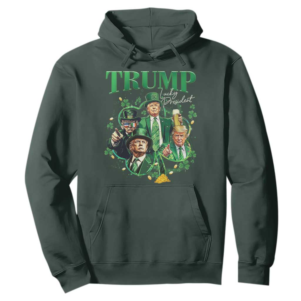 Funny Trump St. Patrick's Day Hoodie Shamrock Lucky President Trump TS09 Dark Forest Green Print Your Wear