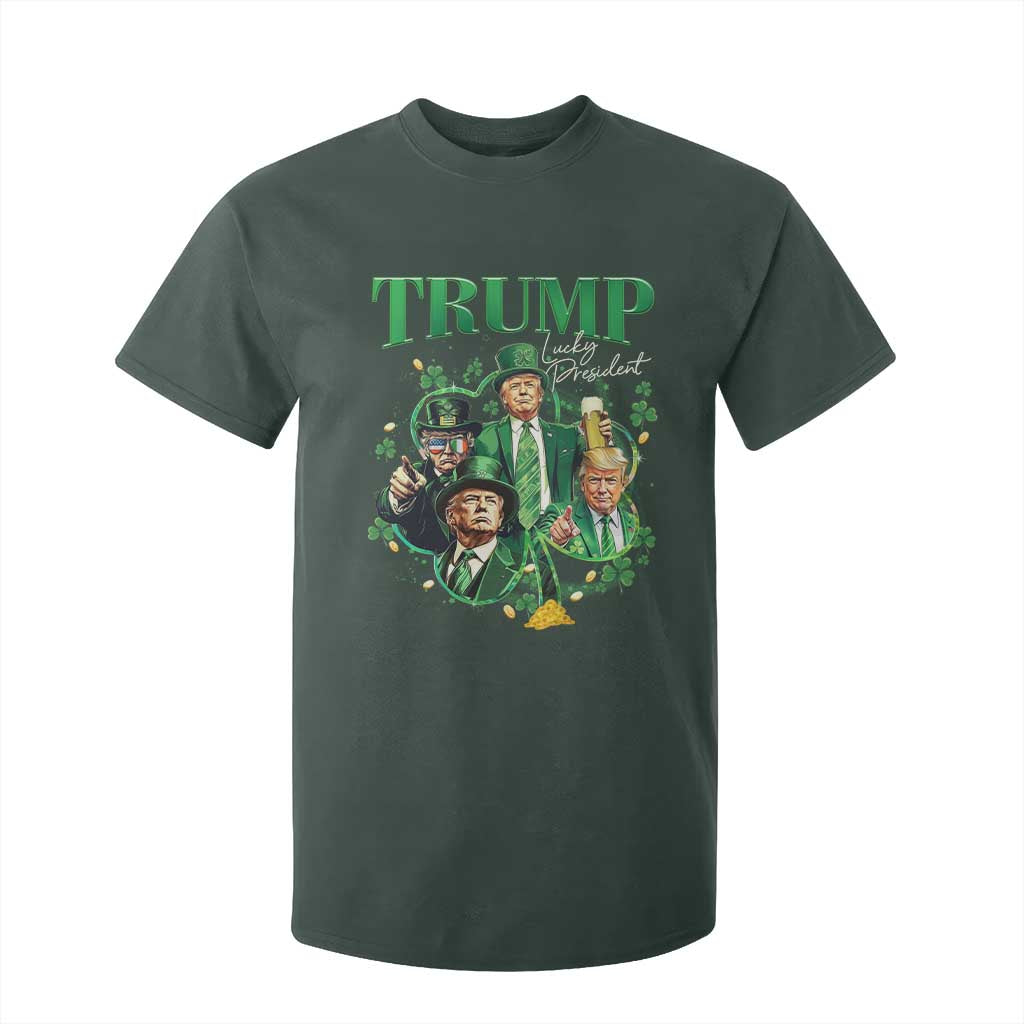 Funny Trump St. Patrick's Day T Shirt For Kid Shamrock Lucky President Trump TS09 Dark Forest Green Print Your Wear