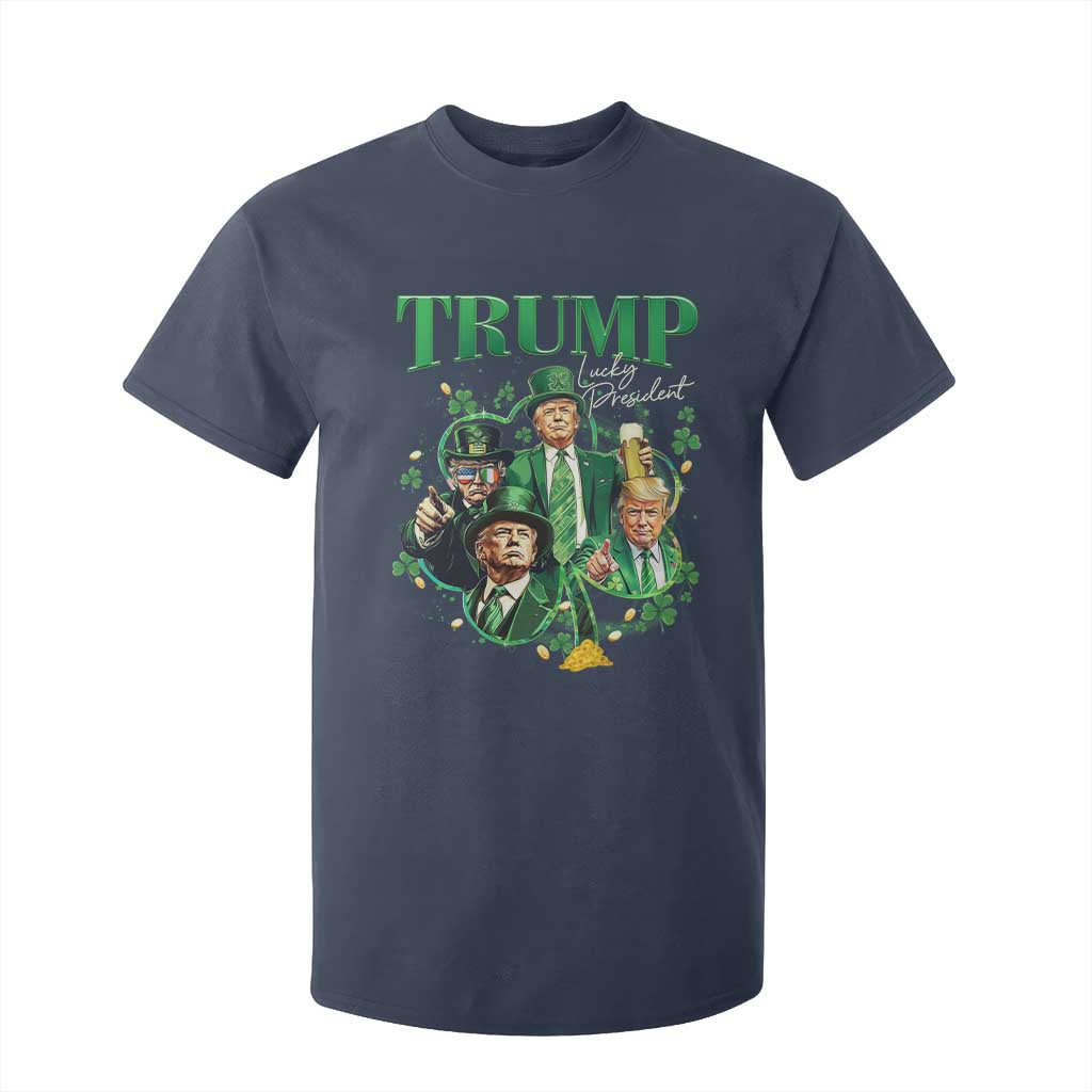 Funny Trump St. Patrick's Day T Shirt For Kid Shamrock Lucky President Trump TS09 Navy Print Your Wear