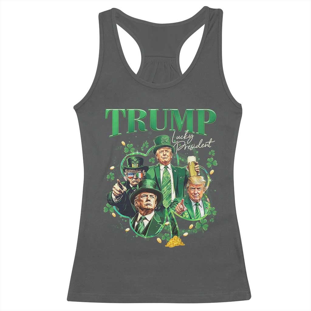 Funny Trump St. Patrick's Day Racerback Tank Top Shamrock Lucky President Trump TS09 Dark Heather Print Your Wear