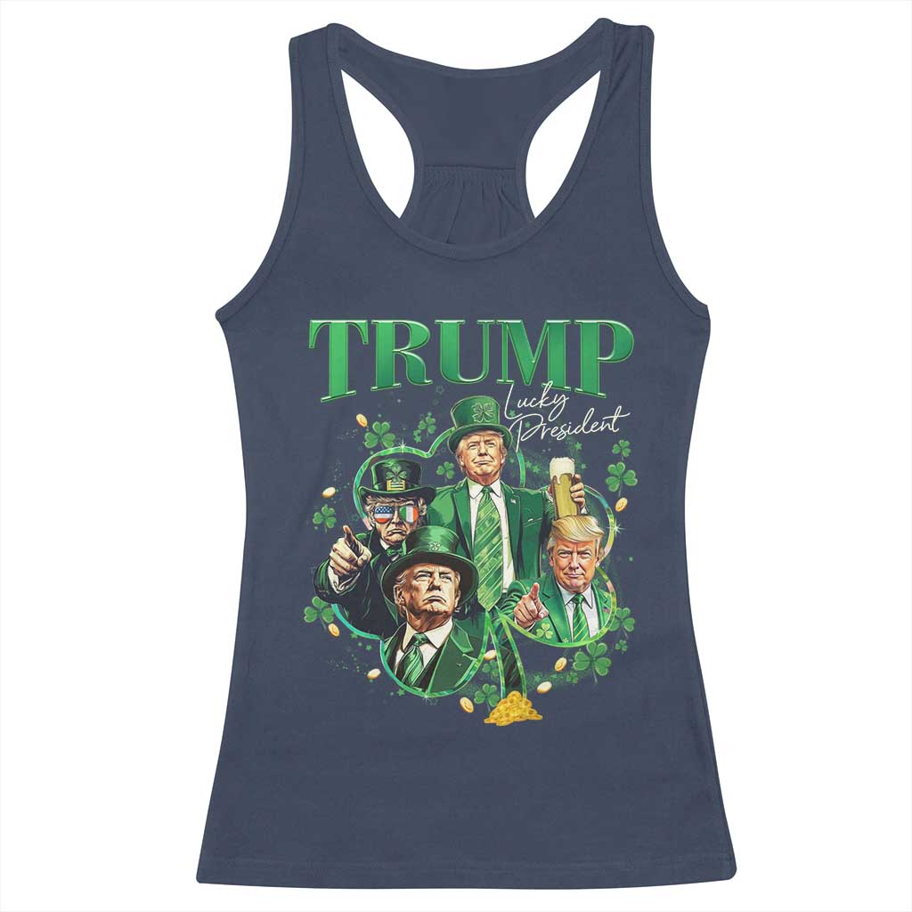 Funny Trump St. Patrick's Day Racerback Tank Top Shamrock Lucky President Trump TS09 Navy Print Your Wear