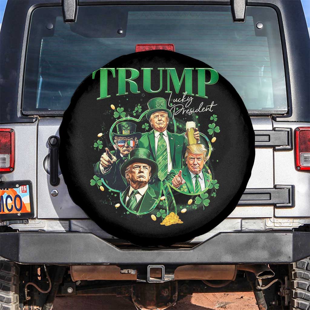 Funny Trump St. Patrick's Day Spare Tire Cover Shamrock Lucky President Trump TS09 No hole Black Print Your Wear