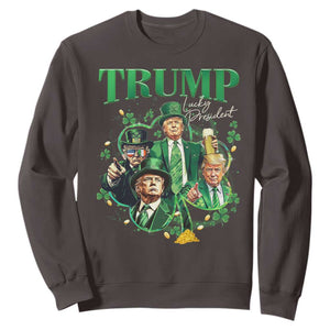 Funny Trump St. Patrick's Day Sweatshirt Shamrock Lucky President Trump TS09 Dark Chocolate Print Your Wear