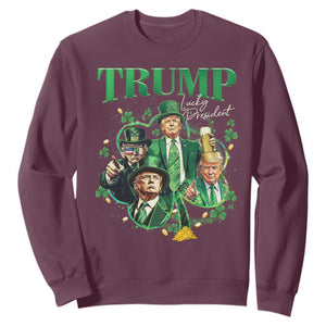 Funny Trump St. Patrick's Day Sweatshirt Shamrock Lucky President Trump TS09 Maroon Print Your Wear