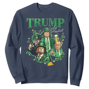 Funny Trump St. Patrick's Day Sweatshirt Shamrock Lucky President Trump TS09 Navy Print Your Wear