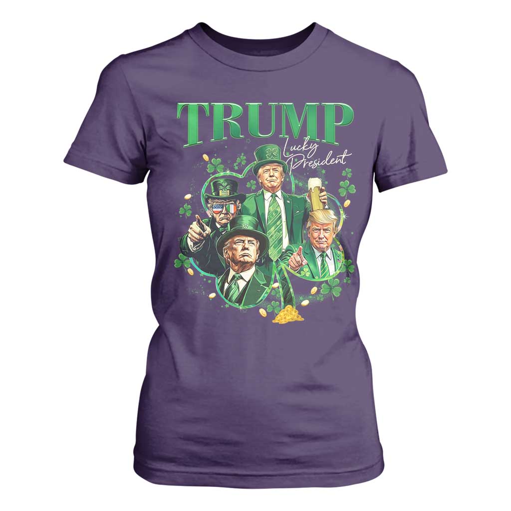 Funny Trump St. Patrick's Day T Shirt For Women Shamrock Lucky President Trump TS09 Purple Print Your Wear