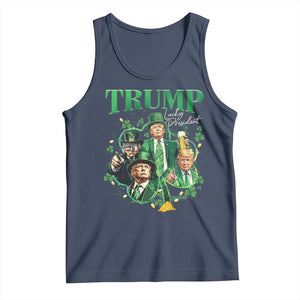 Funny Trump St. Patrick's Day Tank Top Shamrock Lucky President Trump TS09 Navy Print Your Wear