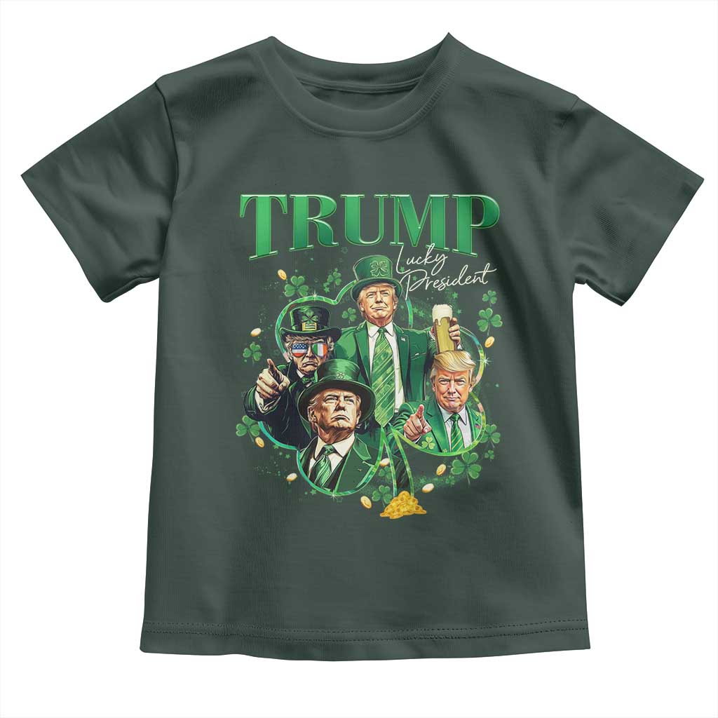 Funny Trump St. Patrick's Day Toddler T Shirt Shamrock Lucky President Trump TS09 Dark Forest Green Print Your Wear