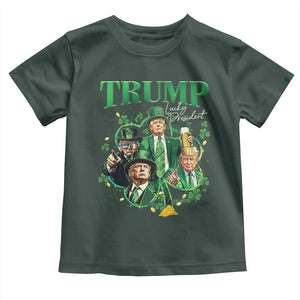 Funny Trump St. Patrick's Day Toddler T Shirt Shamrock Lucky President Trump TS09 Dark Forest Green Print Your Wear