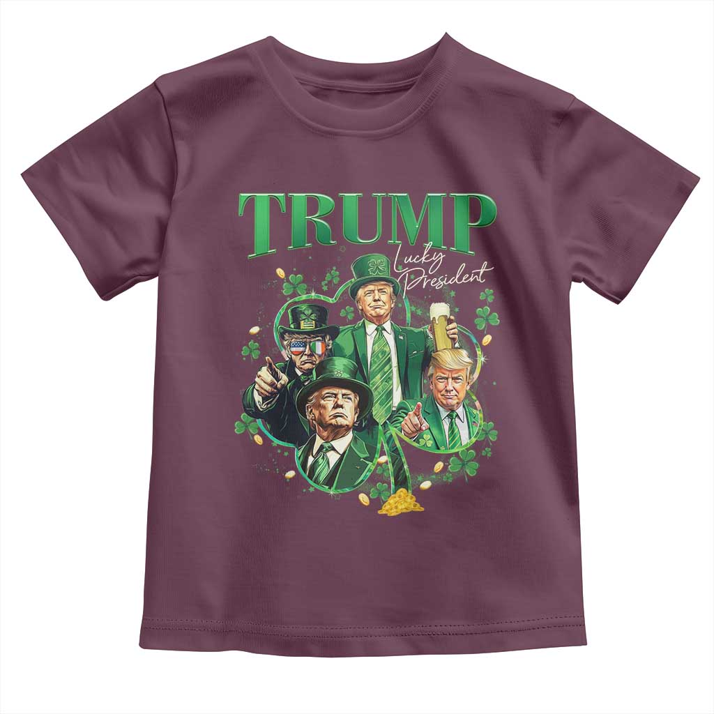 Funny Trump St. Patrick's Day Toddler T Shirt Shamrock Lucky President Trump TS09 Maroon Print Your Wear
