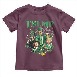 Funny Trump St. Patrick's Day Toddler T Shirt Shamrock Lucky President Trump TS09 Maroon Print Your Wear