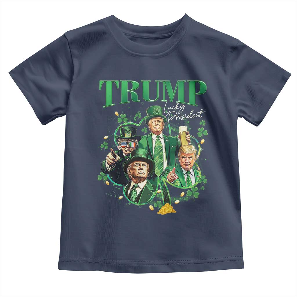 Funny Trump St. Patrick's Day Toddler T Shirt Shamrock Lucky President Trump TS09 Navy Print Your Wear