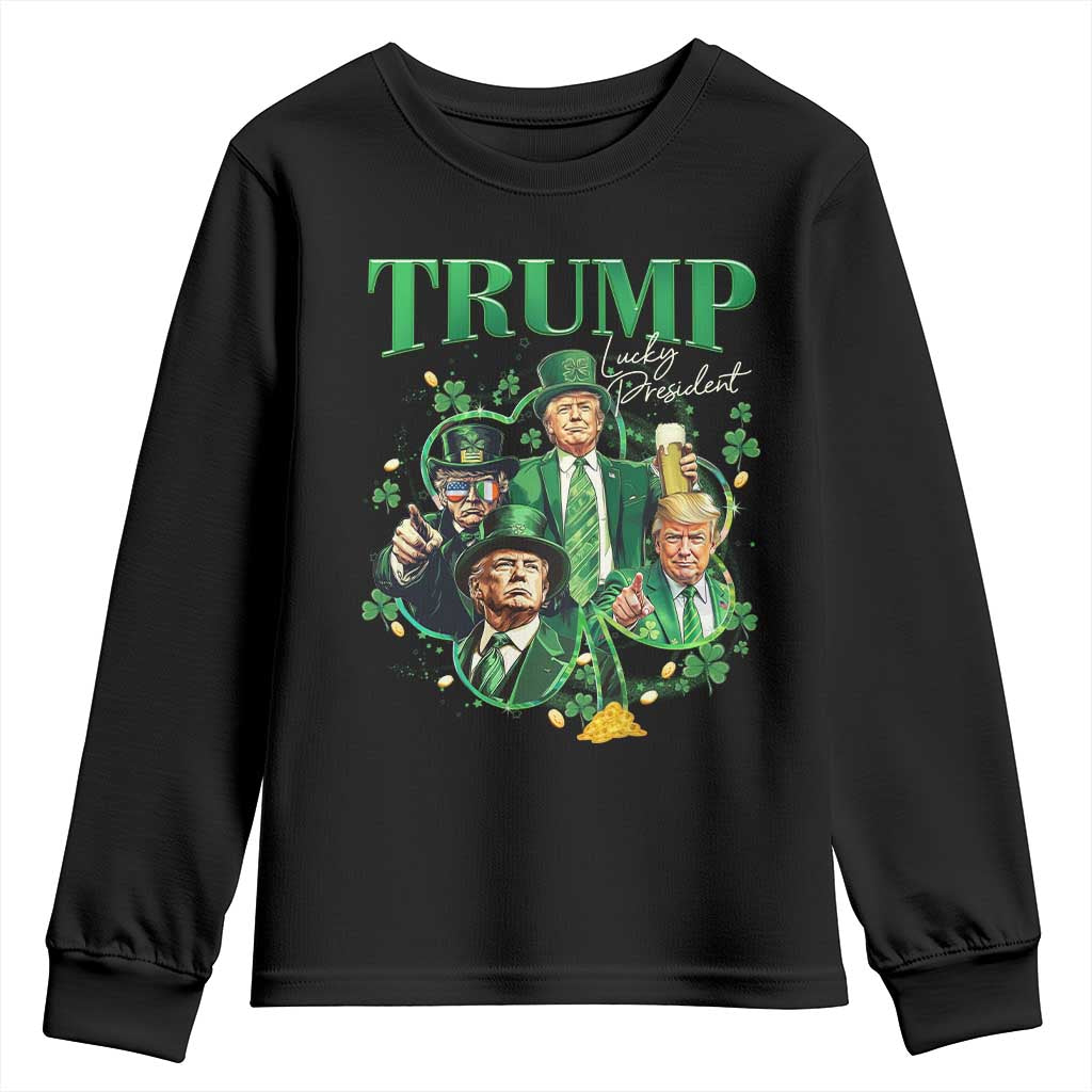 Funny Trump St. Patrick's Day Youth Sweatshirt Shamrock Lucky President Trump TS09 Black Print Your Wear