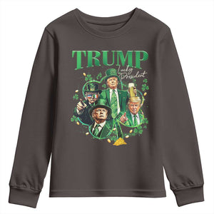 Funny Trump St. Patrick's Day Youth Sweatshirt Shamrock Lucky President Trump TS09 Dark Chocolate Print Your Wear