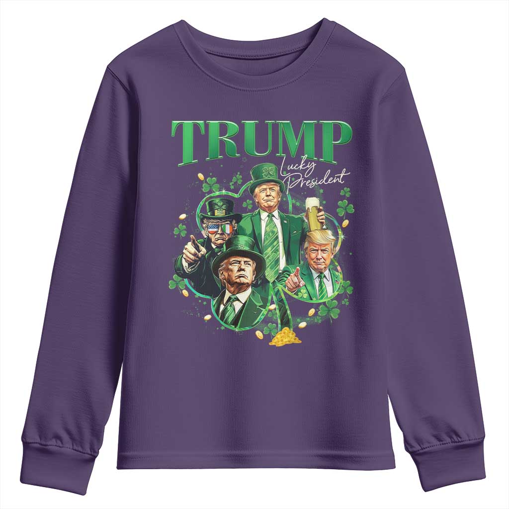 Funny Trump St. Patrick's Day Youth Sweatshirt Shamrock Lucky President Trump TS09 Purple Print Your Wear