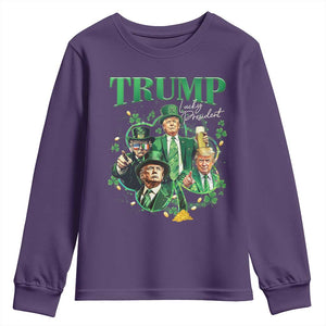 Funny Trump St. Patrick's Day Youth Sweatshirt Shamrock Lucky President Trump TS09 Purple Print Your Wear