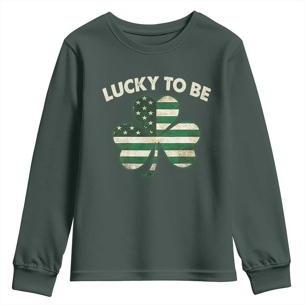 St. Patrick's Day Patriotic America Pride Youth Sweatshirt Lucky To Be American TS09 Dark Forest Green Print Your Wear