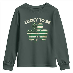 St. Patrick's Day Patriotic America Pride Youth Sweatshirt Lucky To Be American TS09 Dark Forest Green Print Your Wear