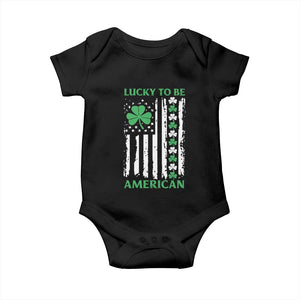 St. Patrick's Day Patriotic America Pride Baby Onesie Lucky To Be American Shamrock Flag TS09 Black Print Your Wear