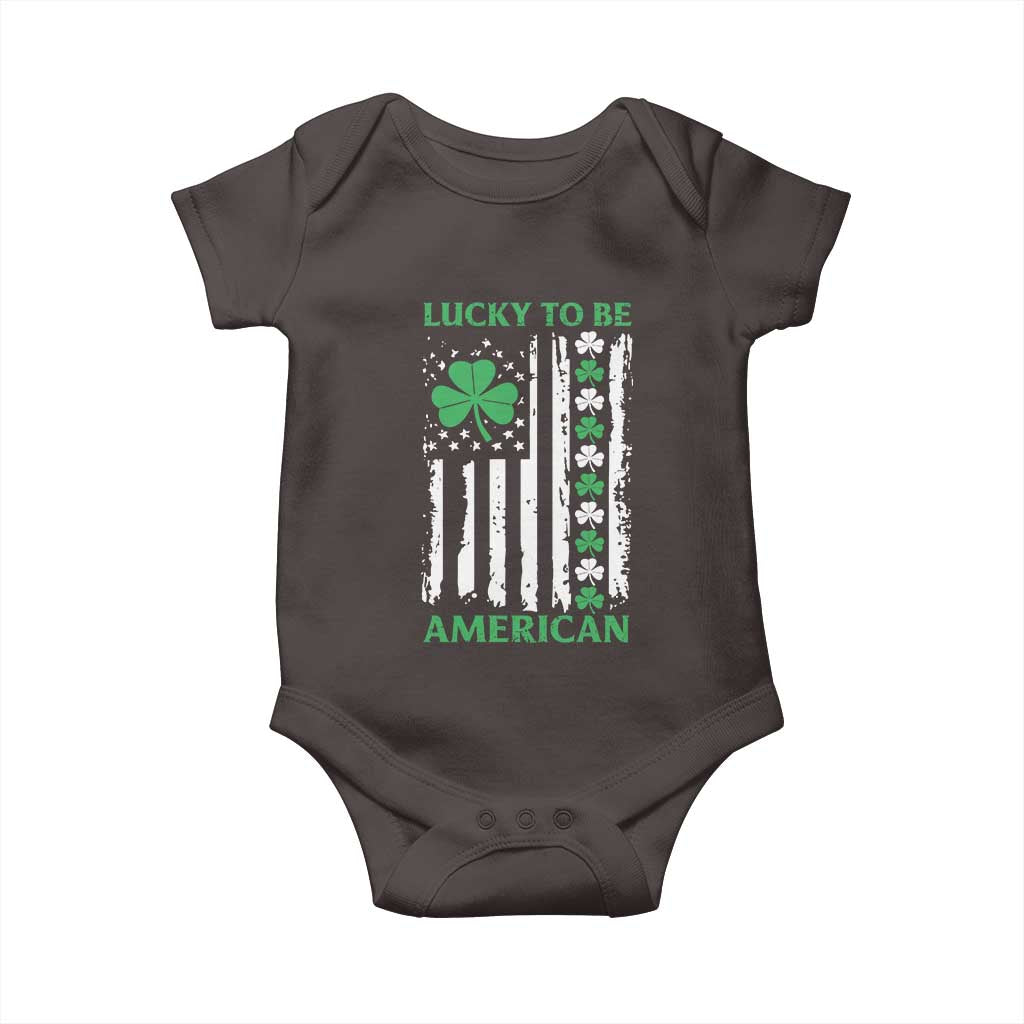 St. Patrick's Day Patriotic America Pride Baby Onesie Lucky To Be American Shamrock Flag TS09 Dark Chocolate Print Your Wear