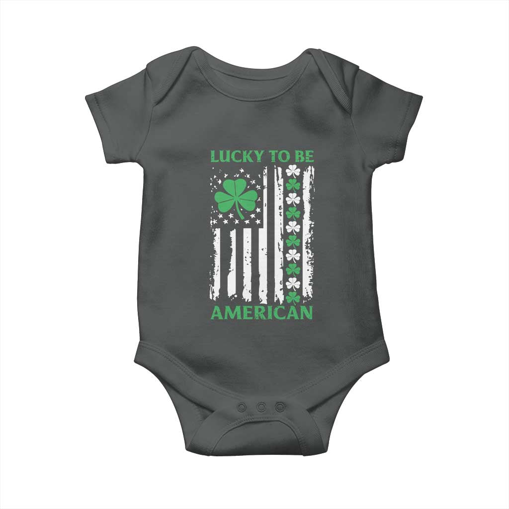 St. Patrick's Day Patriotic America Pride Baby Onesie Lucky To Be American Shamrock Flag TS09 Dark Heather Print Your Wear