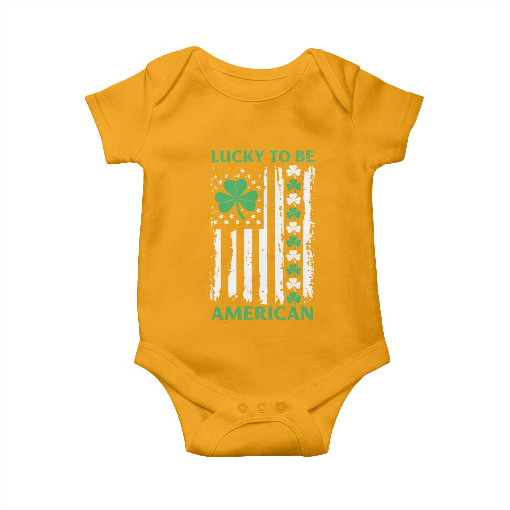 St. Patrick's Day Patriotic America Pride Baby Onesie Lucky To Be American Shamrock Flag TS09 Gold Print Your Wear
